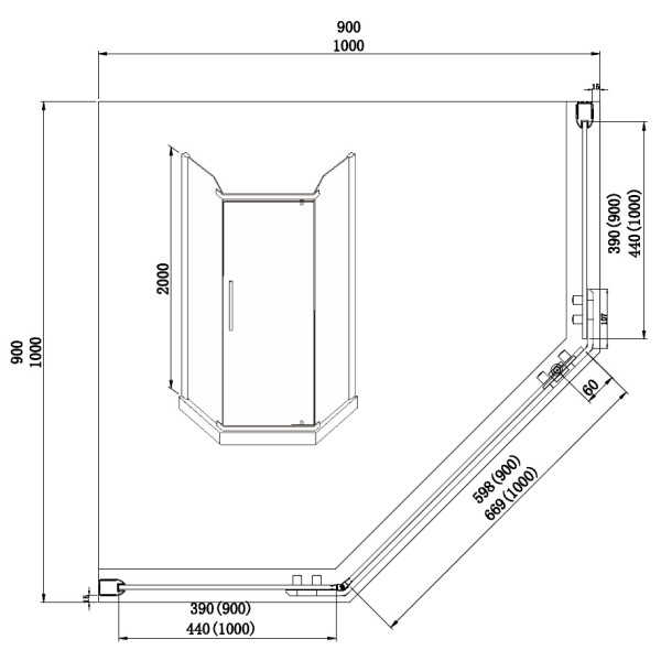 Душевое ограждение Azario Edmontion 90х90х200 стекло прозрачное профиль черный (AZ-NNC3231-1 90 BLACK)