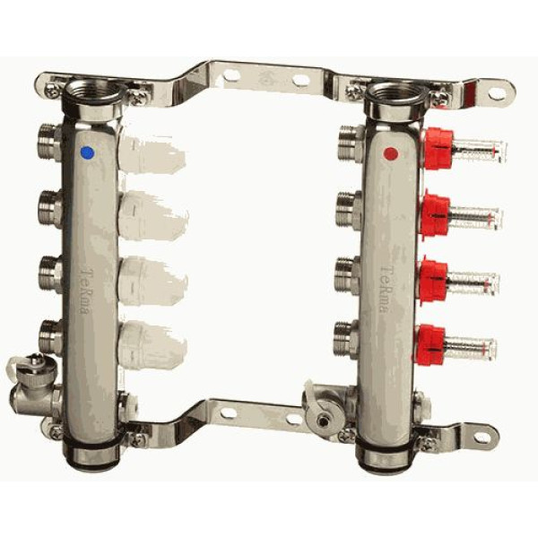 Коллекторная группа 4 отвода 1"*3/4"(18)EK с расходомерами TeRma (нерж.ст) (14104)