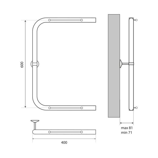 Полотенцесушитель водяной Melodia Moon Shelf 60х40 П-образный б/кронштейна (MTRMS6040)