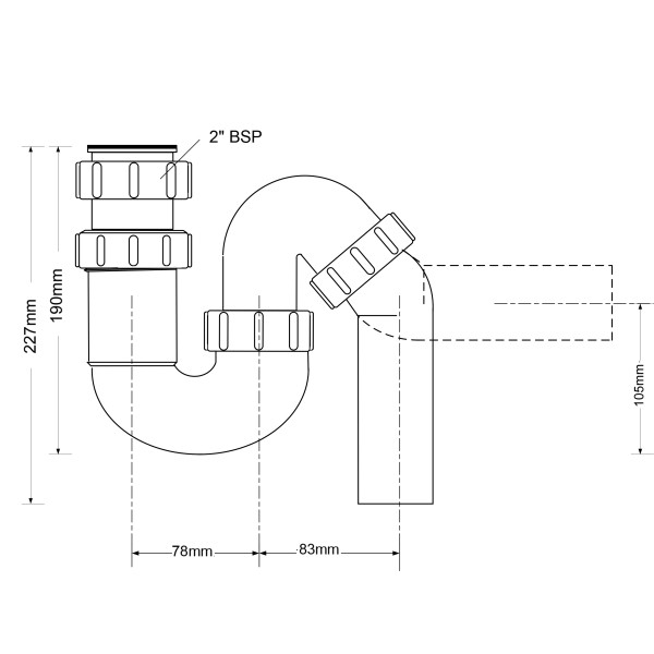 Сифон McAlpine 2"*50 мм трубный, без выпуска, с отв.трубой (5259Z)