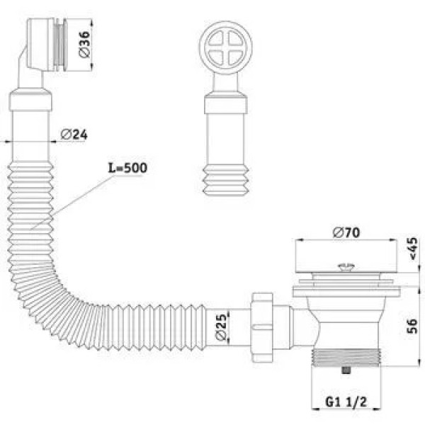 Выпуск для мойки 1 1/2"*70 АНИ с круглым гибким переливом (нержавеющая решетка) АНИ пласт (N120S) Выпуск для мойки 1 1/2"*70 АНИ с круглым гибким переливом (нержавеющая решетка) АНИ пласт (N120S)