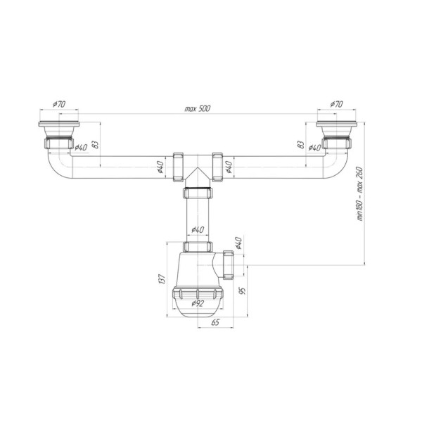 Сифон 40 мм. бутылочный АНИ "Грот" с 2-мя выпусками 1 1/2"*70 мм., с отводом для стир.машины АНИ пласт (A3500) Сифон 40 мм. бутылочный АНИ "Грот" с 2-мя выпусками 1 1/2"*70 мм., с отводом для стир.машины АНИ пласт (A3500)
