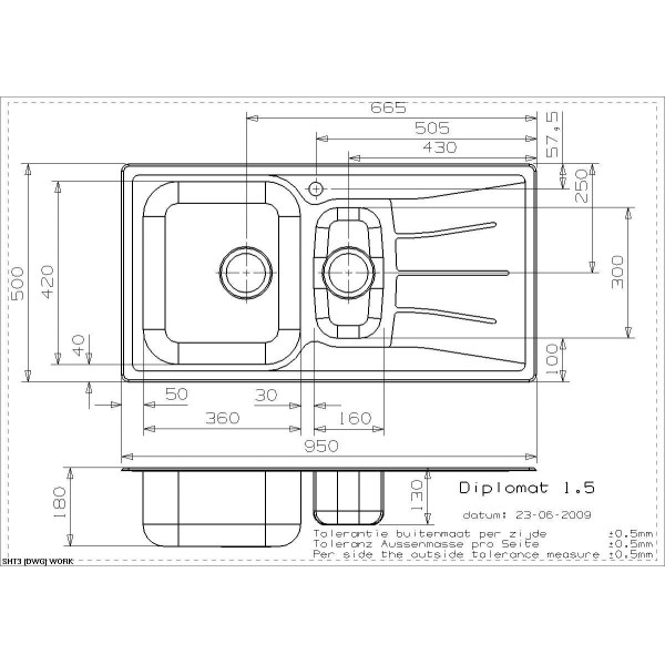 Мойка для кухни врезная Reginox Diplomat 1,5 950х500 Lux