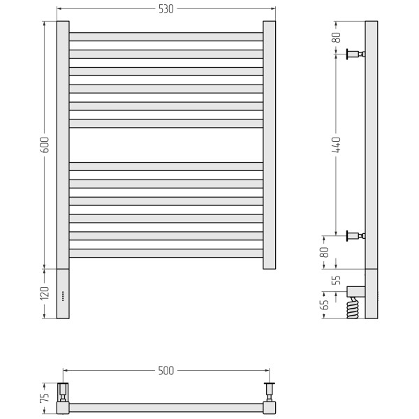 Полотенцесушитель электрический Сунержа Модус 3.0 600x500 провод слева матовый чёрный (31-5700-6050)