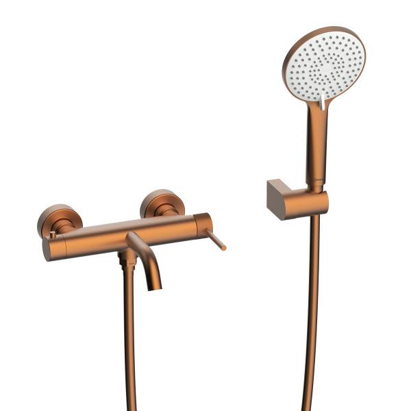 Смеситель для ванны и душа Lemark Karella с душевым комплектом золотой (LMF-2022S-BRRG)