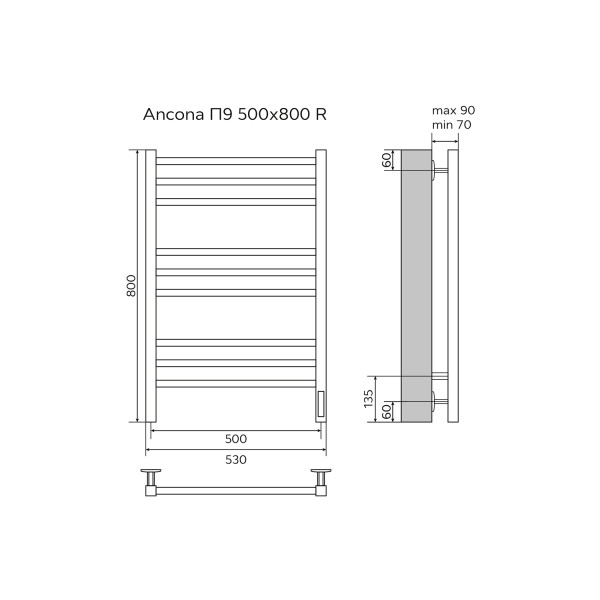Полотенцесушитель электрический Azario Ancona 500x800 черный Полотенцесушитель электрический Azario Ancona 500x800 черный
