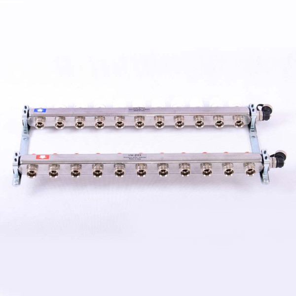 Коллекторная группа Uni-Fitt 11 отводов 1"х3/4" с балансировочными и термостатическими вентилями нерж. сталь