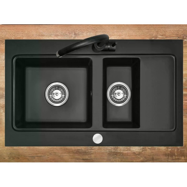 Мойка для кухни 2 чаши Rea fox black гранит 78x46,5x19 черная (ZLE-00134)