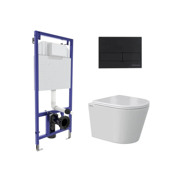 Комплект инсталляция с унитазом Berges Novum кнопка L5 Soft Touch черная, унитаз Vita Rimless 49 см, сиденье с soft-close (043372)