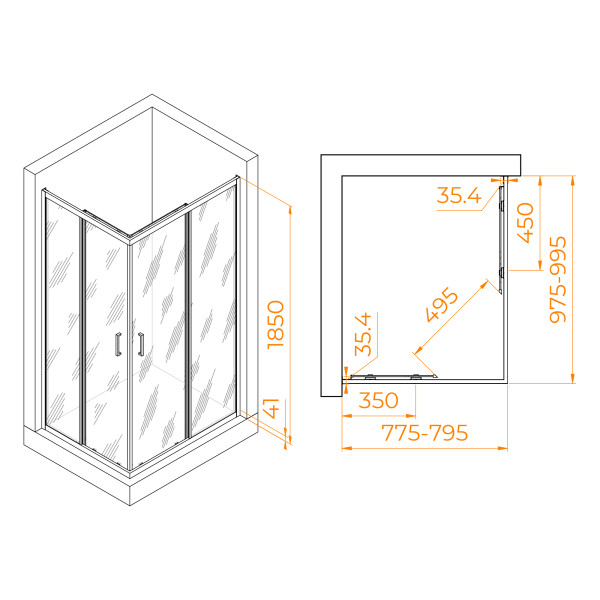 Душевой уголок RGW Passage 80x100 стекло прозрачное, профиль черный (020814680-14)