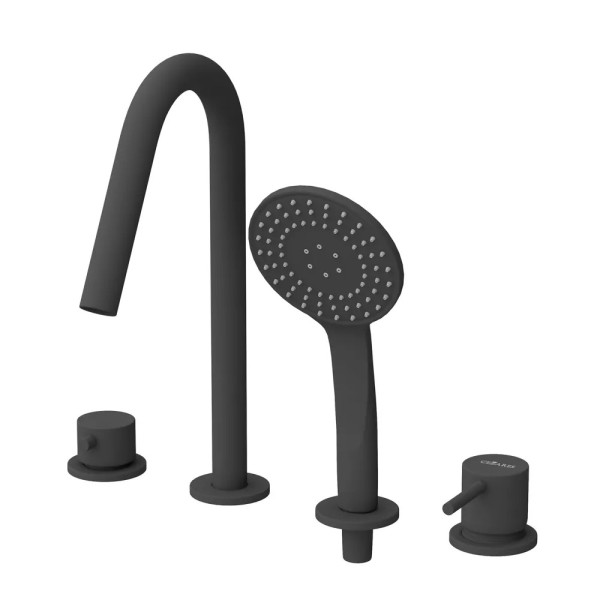 Смеситель на борт ванны Cezares Leaf врезной, на 4 отверстия, черный матовый (LEAF-BVDM4-L-NOP)