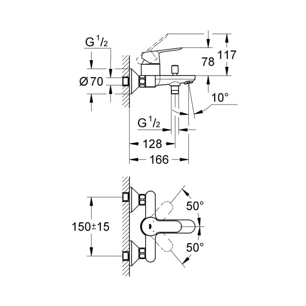 Смеситель для ванны и душа Grohe BauEdge (23334000)