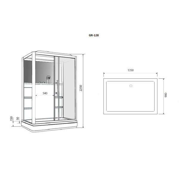 Душевая кабина с гидромассажем Grossman 135x90 стекло прозрачное, профиль белый (GR-128 R)