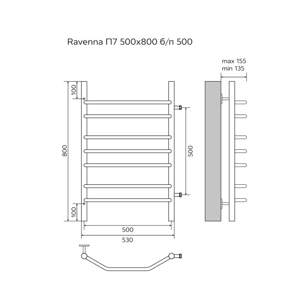 Полотенцесушитель водяной Azario Ravenna 500x800 хром