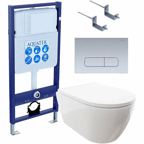 Комплект нсталляция c унитазом Aquatek Ника-014 4в1 рама Standard INS-0000012+крепеж KKI-0000002+клавиша KDI-0000014+унитаз Ника AQ2009-00 с тонким