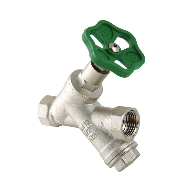 Задвижка вентильная 1/2" с косым фильтром Valtec (зеленая рукоятка) VT.053.N.04