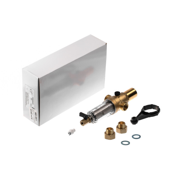 Фильтр самоочищающийся с защитой от гидроудара Гейзер-Бастион 7508205233 3/4" (прозрачный корпус, со сгонами) (32683)