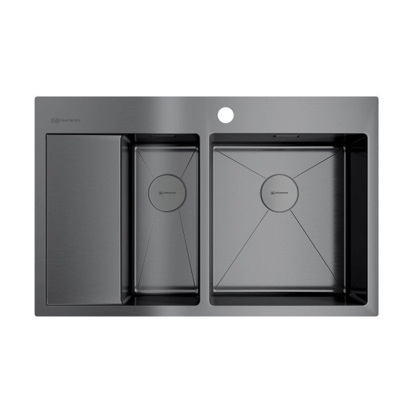 Мойка для кухни врезная Omoikiri Akisame 78-2-GM-R 780х510 вороненая сталь (4973102) Мойка для кухни врезная Omoikiri Akisame 78-2-GM-R 780х510 вороненая сталь (4973102)