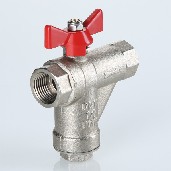 Кран 1/2" ВВ шаровый со встроенным прямым фильтром Valtec (красная бабочка) VT.294.N.04 Кран 1/2" ВВ шаровый со встроенным прямым фильтром Valtec (красная бабочка) VT.294.N.04