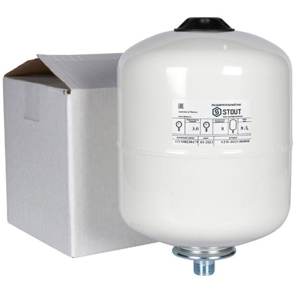 Бак расширительный для ГВС и гелиосистем Stout 8 л. (белый, вертикальный) (STW-0015-000008)