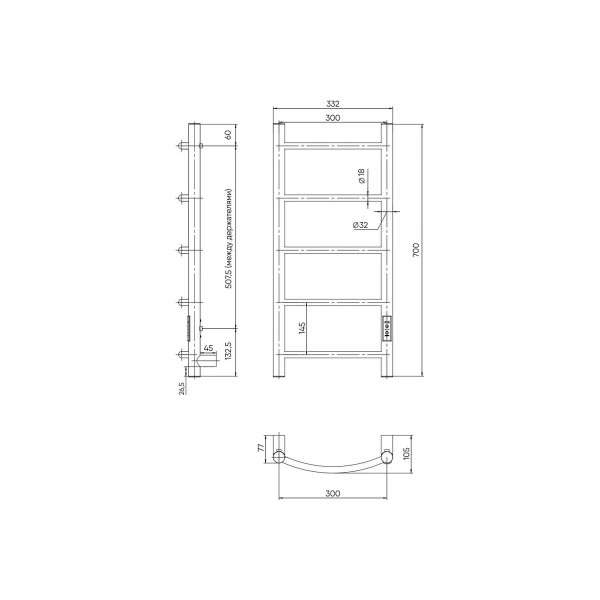 Полотенцесушитель электрический Indigo Arc Lux 700x300 таймер, унив.подкл.RxL, Полиров. (LCALE70-30Rt)