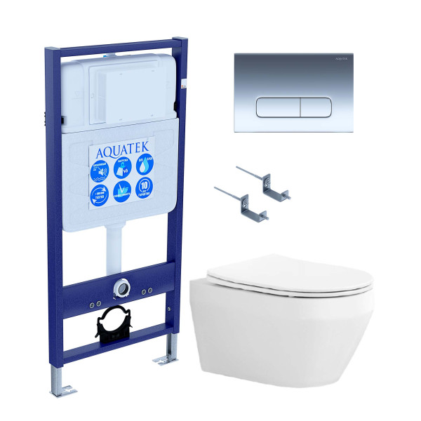 Комплект инсталляция с унитазом Aquatek Лея с клавишей смыва хром глянцевый (SET AQUATEK ЛЕЯ cm-016 4в1)