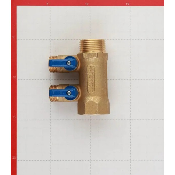 Коллектор 2 отв. с шар. клапанами Tiemme 1"*1/2"(16) (латунь) синие ручки (1820042)