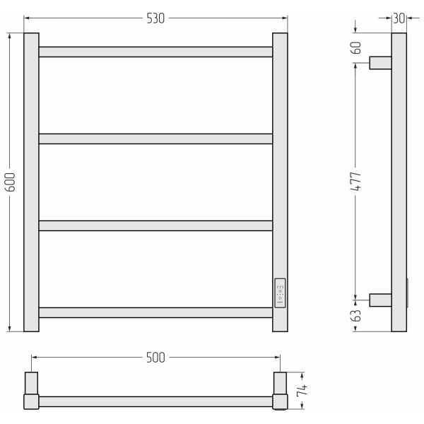 Полотенцесушитель электрический Сунержа Стилье Формат 26 600x500 матовый провод слева/справа белый (30526-6050)