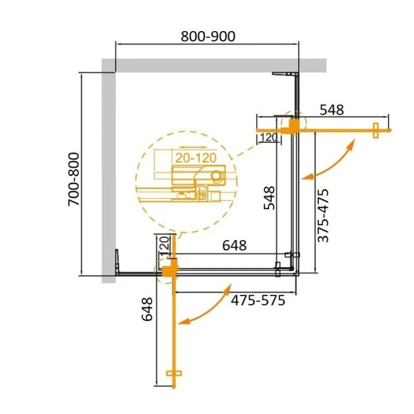 Душевой уголок Cezares Slider 70x80x195 стекло бронза, профиль хром (SLIDER-AH-2-70/80-80/90-BR-Cr)