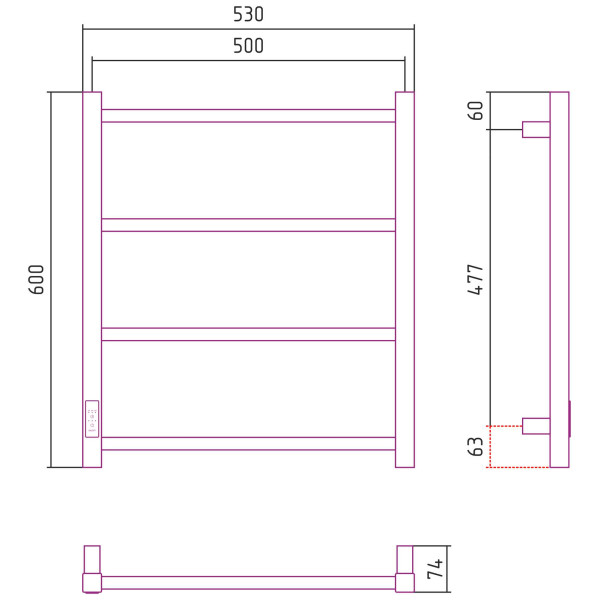 Полотенцесушитель электрический Стилье Формат 26 600x500 левый, черный (17527-6050) Полотенцесушитель электрический Стилье Формат 26 600x500 левый, черный (17527-6050)