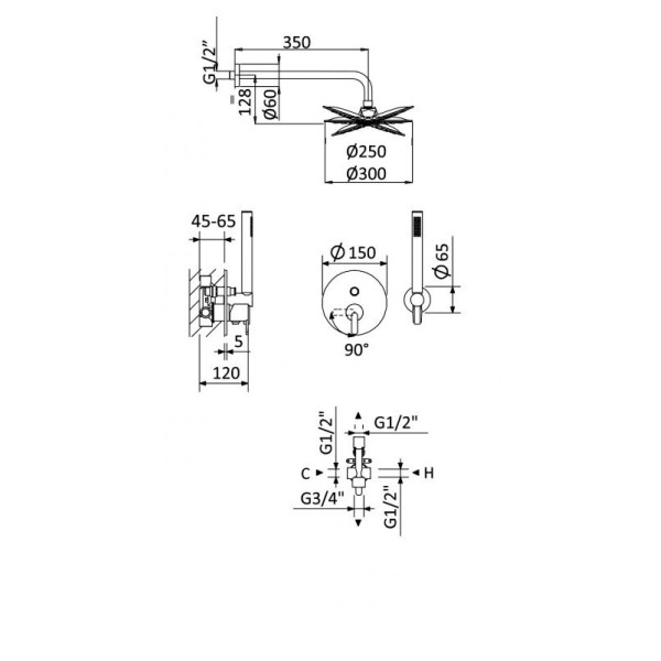 Душевая система Cezares Leaf sunrise (LEAF-DSIP-30-L-SR)