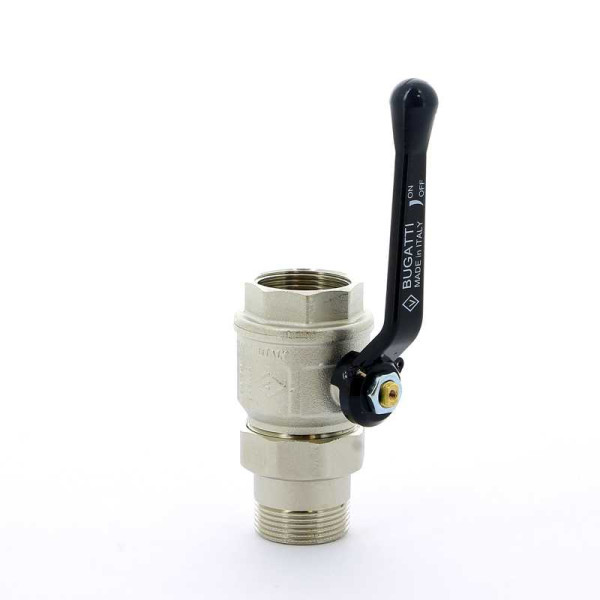Кран Bugatti 1 1/4" шаровый со сгоном New Jersey 920 (черная ручка) (09200006) Кран Bugatti 1 1/4" шаровый со сгоном New Jersey 920 (черная ручка) (09200006)