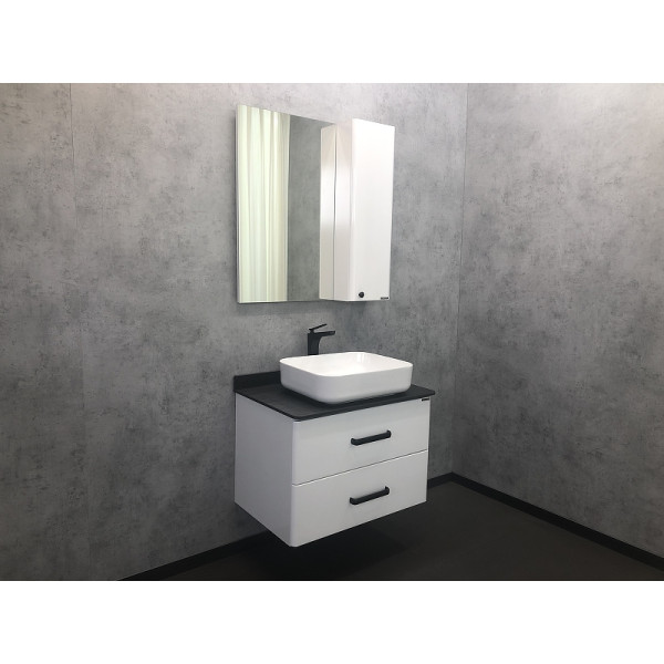 Тумба подвесная с раковиной Comforty Амстердам 750x500x630 белый глянцевый/черный матовый (00-00004668)