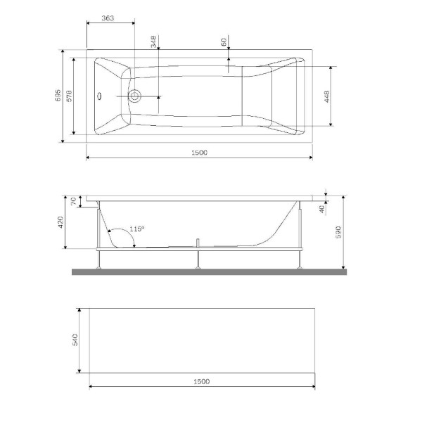 Экран фронтальный AM.PM Gem 150x70 (W93A-150-070W-P)