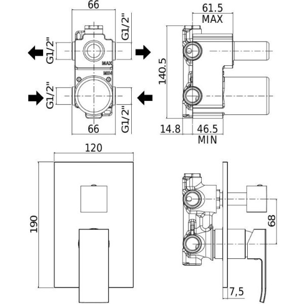 Смеситель для ванны и душа Paffoni Elle с внутренней частью, хром (EL018CR/M)