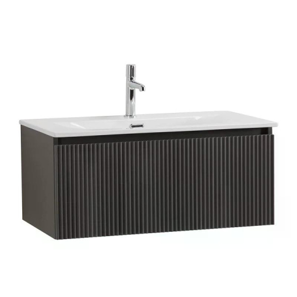 Тумба подвесная Cezares Uno 800x455x350 с фрезерованными ручками по всей длине фасада с одним выкатным ящиком Темно-Серый матовый (UNO-800-1C-SO-GSO)