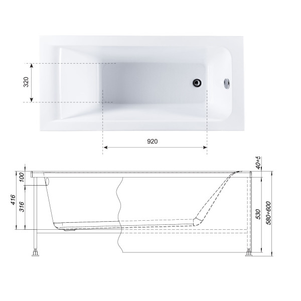 Ванна акриловая Aquanet Bright 155х70 без гидромассажа