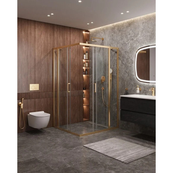 Душевой уголок Cezares Molveno 130x120x195 стекло прозрачное, профиль брашированное золото (MOLVENO-AH-22-130/120-C-BORO-IV)