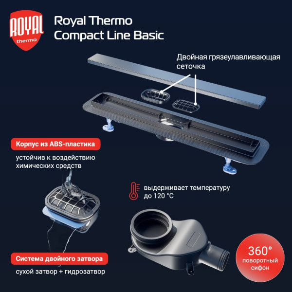 Лоток душевой Royal Thermo Line Basic 900 мм сухой затвор (RT_1583529)