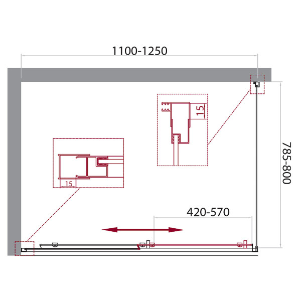 Душевой уголок BelBagno Unique 110x80x190 стекло прозрачное, профиль хром (UNIQUE-AH-1-110/125-80-C-Cr)