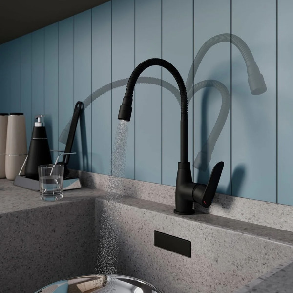Смеситель для кухни Milardo Meal с гибким изливом черный (M07BL2FM05)