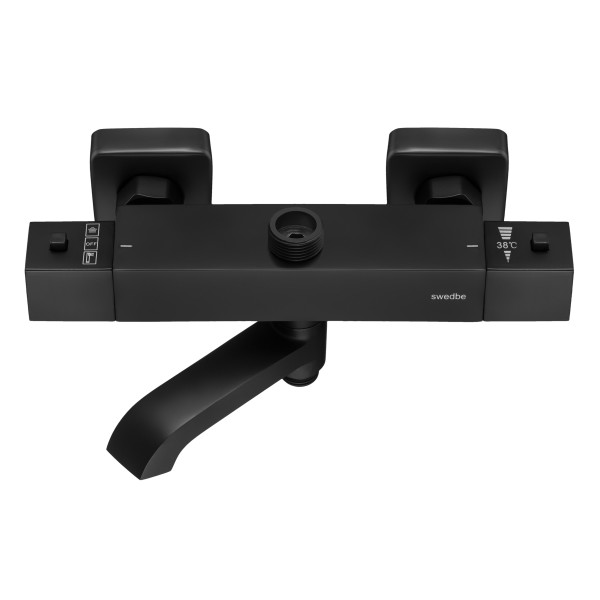 Смеситель для ванны и душа Swedbe Hermes термостат, с повортн.изливом и верхним подключением черный (9043B) Смеситель для ванны и душа Swedbe Hermes термостат, с повортн.изливом и верхним подключением черный (9043B)