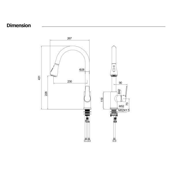 Смеситель для кухни Aquatek Лугано с вытяжным изливом хром (AQ1784CR)