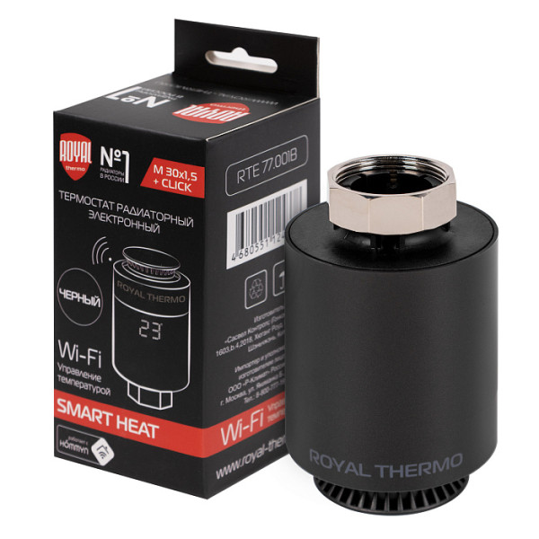 Головка термостатическая М30х1,5 (+click) Royal Thermo Smart Heat электронная (черная) (RTE 77.001B) Головка термостатическая М30х1,5 (+click) Royal Thermo Smart Heat электронная (черная) (RTE 77.001B)