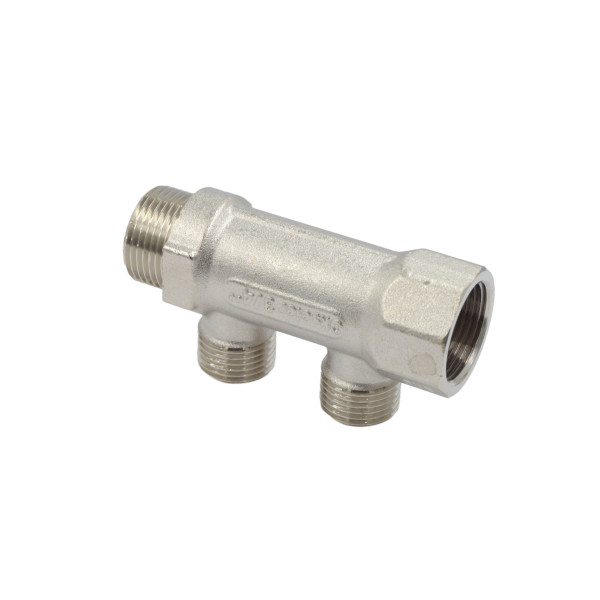 Коллектор 2 отвода 3/4"х1/2"Н Okseler (никель)  (oks00369)