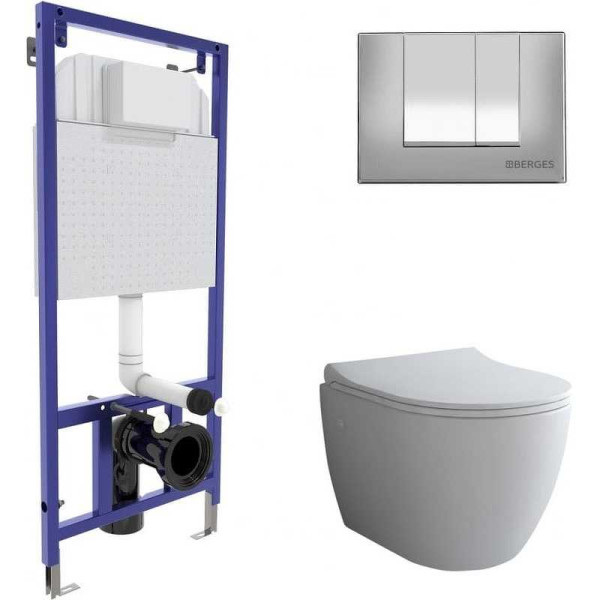 Комплект инсталляция с унитазом Berges NOVUM, кнопка S3, унитаз OKUS, сидение дюропласт Toma Slim SO (043267) Комплект инсталляция с унитазом Berges NOVUM, кнопка S3, унитаз OKUS, сидение дюропласт Toma Slim SO (043267)