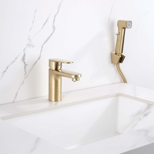 Смеситель для раковины Aquatek Ника золото шлифованное (AQ1812BG) Смеситель для раковины Aquatek Ника золото шлифованное (AQ1812BG)