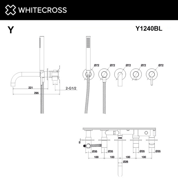 Смеситель для ванны Whitecross Y черный мат (Y1240BL)