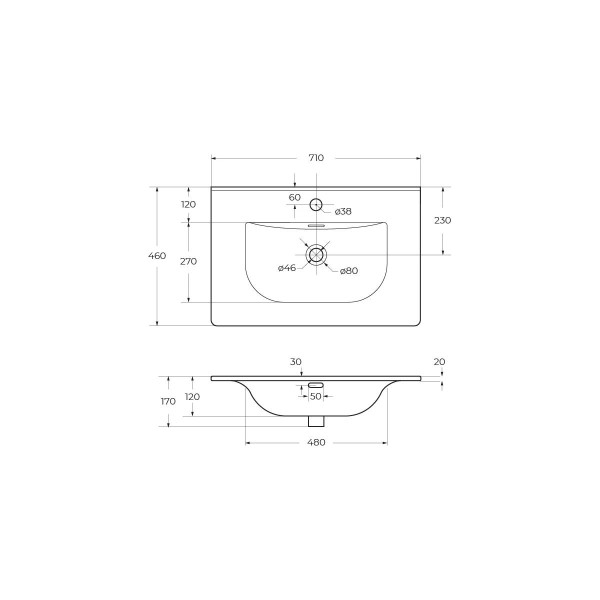 Раковина мебельная Uno BelBagno 71x46 белая глянцевая (BB-8099-70)