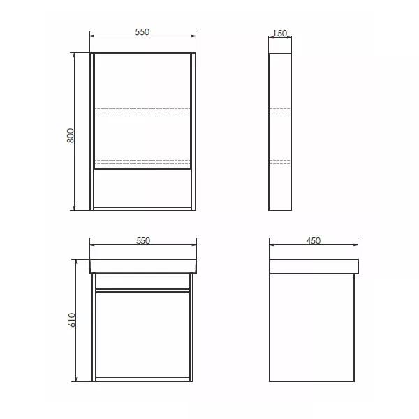 Шкаф зеркальный Comforty Вена 550x150x800 дуб дымчатый (00-00009271)